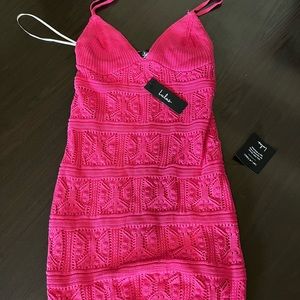 NWT - Palm Tree Paradise Hot Pink Crochet Sleeveless Mini Dress - Small